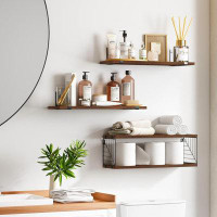 Co-t 3+1 Tier Wall Mounted Bathroom Shelves Over Toilet, Rustic Wood Floating Shelves With Metal Frame And Towel Bar For