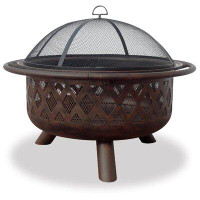 Endless Summer Joy by Endless Summer, 32" Round Oil Rubbed Bronze Wood Burning Outdoor Firebowl with Lattice Design