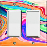 WorldAcc Metal Light Switch Plate Outlet Cover (Colourful Liquid Candy Swirl  - Double Rocker)