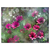 Made in Canada - Design Art Red and Pink Flowers on Green - Wrapped Canvas Photograph Print