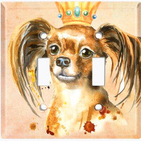 WorldAcc Metal Light Switch Plate Outlet Cover (Cute Papillon Dog Princess Crown - Single Toggle)