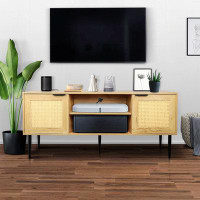 Bay Isle Home™ Wooden TV Stand for TVs up to 65 Inches,with 2  Rattan Decorated Doors  and 2 Open Shelves