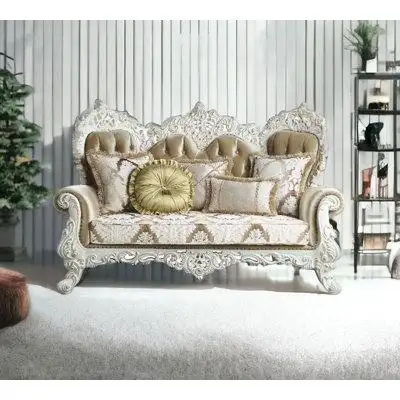TODAY DECOR TDC 78" Brown And White Loveseat and Toss Pillows