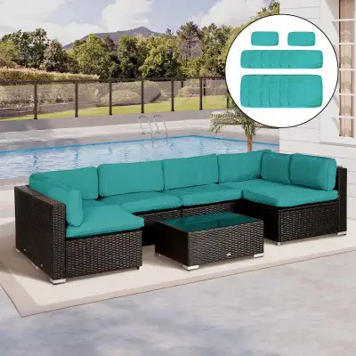 14pc Replacement Patio Cushion Cover Set for Outdoor Sectional Sofa Set, Turquoise Blue-Green