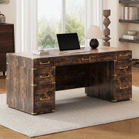 Loon Peak 70"Classic And Traditional Executive Desk With Metal Edge Trim