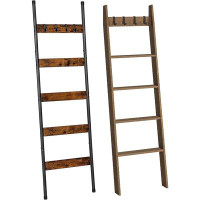 17 Stories 17 Storeys Blanket Ladder, Wall Leaning Bamboo Blanket Rack, 5 Tier Farmhouse Ladder Shelf, Decorative Quilt