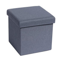 Ebern Designs Storage Ottoman Cube, Linen Small Coffee Table, Foot Rest Stool Seat, Folding Toys Chest Collapsible For K