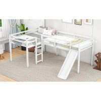 Harriet Bee White L-shaped Twin Loft Bed With Slide And Ladder