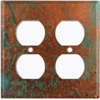 WorldAcc Metal Crosshatch Light Switch Plate Outlet Cover (Metal Patina 9 Print  - Double Duplex)