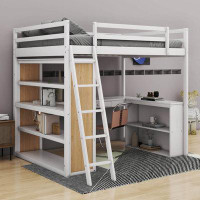 Harriet Bee Hallacy Full Size Loft Bed with Ladder, Shelves, and Desk