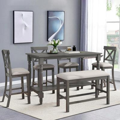 Rosalind Wheeler Counter Height Dining 6 Piece Set, Four Upholstered Chairs, Table With Shelf And Upholstered Bench in Couches & Futons