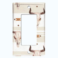 WorldAcc Metal Light Switch Plate Outlet Cover (Indian Native Bull Skull Pattern Beige  - Single Toggle)