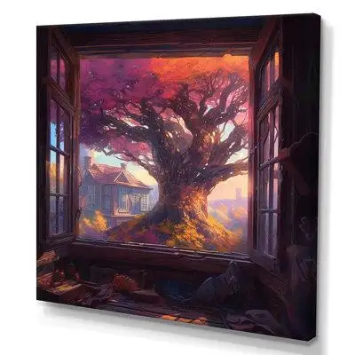 Red Barrel Studio Window View Of Vibrant Tree I - Tree Floral Canvas Print