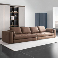 HOUZE 118.09" Brown Genuine Leather Modular Sofa cushion couch