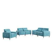 Latitude Run® Baneza 74" Blue Chenille Sofa Loveseat Chair Living Room Set