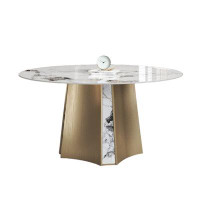 Everly Quinn Italian bright rock plate table light luxury round table modern simple rock plate round table