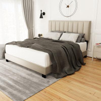 Rosefray Exquisite Visual Appeal: Linen Queen Size Adjustable Upholstered Bed Frame - Blending Modern And Vintage Styles