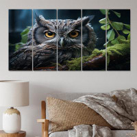 Millwood Pines Grey Owl Portrait - Animals Canvas Wall Art - 5 Equal Panels