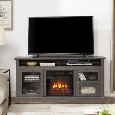 Winston Porter Contemporary TV Media Stand Modern Entertainment Console with 18" Fireplace Insert
