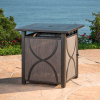 Winston Porter Palm Bay 40,000 BTU Tile-Top Gas Fire Pit Table with Burner Cover and Fire Glass
