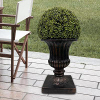 Primrue 15"D x 32"H Artificial Ball Topiary Plant with Brown Pedestal Pot,for Indoor and Outdoor