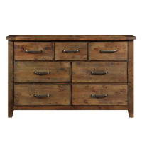 Loon Peak Classic Burnished Brown Dresser 1Pc Solid Rubberwood 7 Drawers Transitional Design Bedroom Furniture Rustic Lo