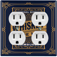 WorldAcc Metal Light Switch Plate Outlet Cover (Vintage Scotch Whiskey Yellow Frame Border Navy - Single Toggle)