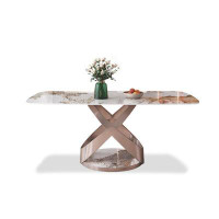 Everly Quinn 62.99"White Rectangular Sintered Stone + Steel Dining Table