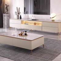 Everly Quinn Kajol 78.7'' W Modern Beige TV Stands with 4 Drawers
