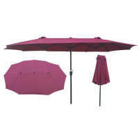 Arlmont & Co. 15X9ft Double-Sided Patio Umbrella Outdoor Market Table Garden Extra Large Waterproof Twin Umbrellas With