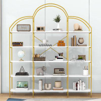 Mercer41 5-Tiers Display Bookshelf with Round Top and Metal Frame