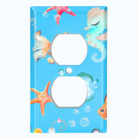 WorldAcc Metal Light Switch Plate Outlet Cover (Mermaid Ocean Star Fish Bubbles Blue - Single Toggle)