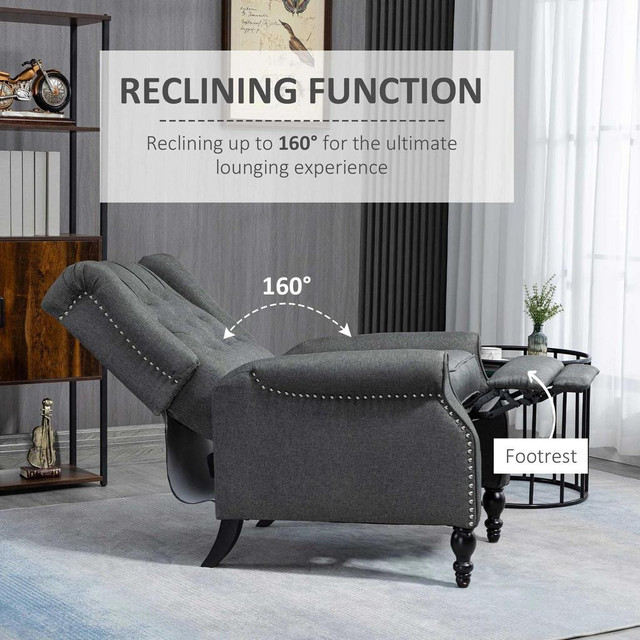 WINGBACK RECLINING CHAIR WITH FOOTREST, BUTTON TUFTED RECLINER CHAIR WITH ROLLED ARMRESTS FOR LIVING ROOM, DARK GREY in Chairs & Recliners - Image 4