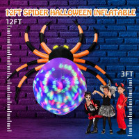 The Holiday Aisle® 12Ft Halloween Inflatables Spider With 7-Colours Changing LED Lights, Halloween Decorations Outdoor S