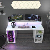 Inbox Zero Palomino Gamer Reversible Gaming Desk with Built in Outlets