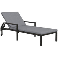 Outsunny Wicker Chaise Lounger with 5-Level Adjustable Backrest, Light Grey