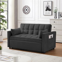 Mercer41 Modern Velvet Loveseat Futon Sofa Couch Pullout Bed, Small Love Seat Lounge Sofa W/Reclining Backrest, Toss Pil