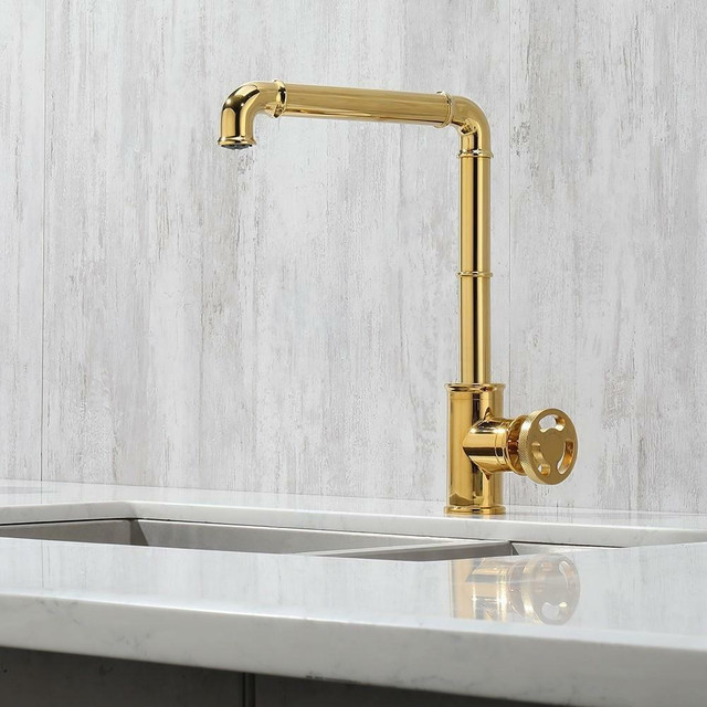 Industrial Gold 1-Hole Kitchen Faucet Pipe Faucet Brass Single Handle in Plumbing, Sinks, Toilets & Showers - Image 2