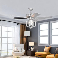 Ivy Bronx 52 In. Indoor Chrome Crystal Ceiling Fan With Reversible Motor & Timer