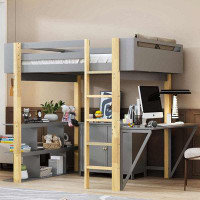 Everly Quinn Modern Wood Loft Bed With Storage Cabinet And Foldable Desk