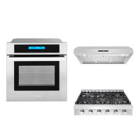 Cosmo 3 Piece Kitchen Package With 36" Slide-in Gas Cooktop 36" Under Cabinet Range Hood 24" Single Electric Wall Oven
