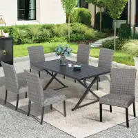 Wildon Home® Patio Rectangular 6 - Person Dining Set With Padded Rattan Side Chair