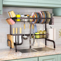 YITAHOME Dish Drying Rack, 2 Tier Dish Drying Rack Expandable Dish Drainer Rack With Utensil Sponge Holder Sink Caddy Fo