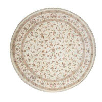 Bokara Rug Co., Inc. Hand-Knotted High-Quality Ivory, Red, and Gray Round Area Rug