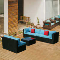 Latitude Run® 5 Pieces PE Rattan Sectional Outdoor Furniture