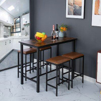 17 Stories Dining Bar Table Set For 4, Counter Bar Height Table And 4 Bar Stools, 5 Piece Bar Table And Chairs Set For S
