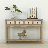 Lily's Living Lily's Living Reclaimed Wood 4-Drawer Shandong Console Table With Antique Off White Finish, 32 Inch Tall