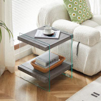 Ivy Bronx Sturdy Tempered Glass Leg Side Table With Dual MDF Shelves