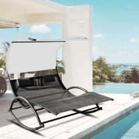 Latitude Run® Outdoor Patio Leisure Double Rocking Bed with Canopy and Removable Pillows