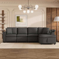 Latitude Run® 109.8"L-shaped Couch Sectional Sofa with Storage Chaise,Cup Holder and USB Ports